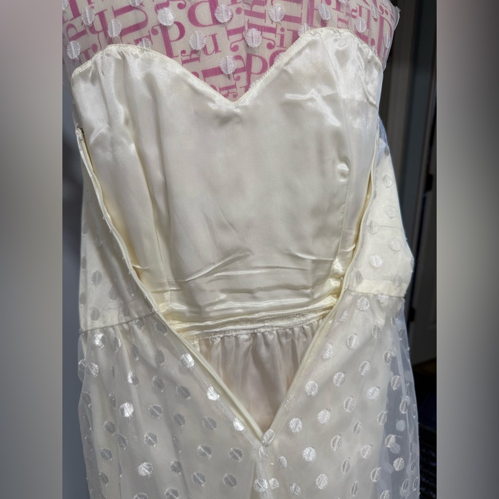 1950s Warren‎ Petites Ivory Polka Dot Tulle Illusion Dress Tea Length Size 6 - Picture 8 of 12
